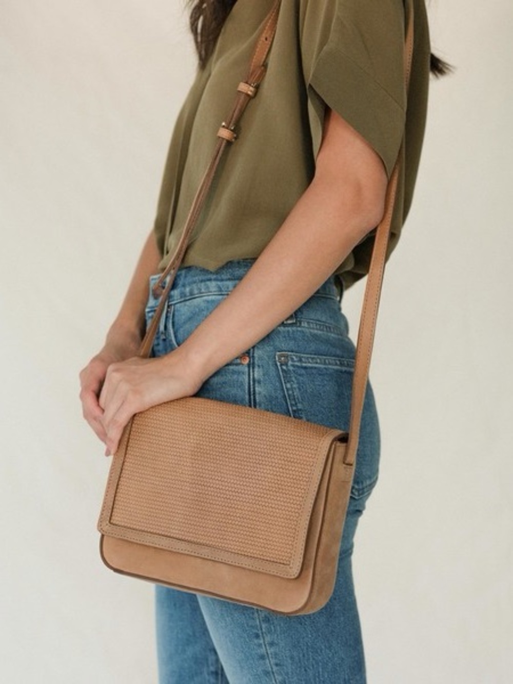 Nisolo Woven Leather Crossbody Messenger Bag Tan